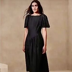 Banana Republic, Elegant Pleated Midi Dress, Black size 8